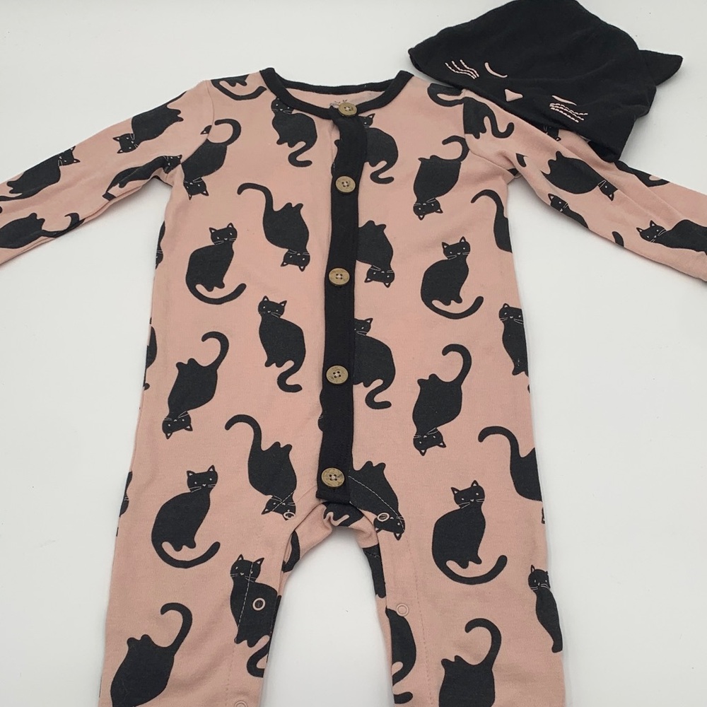 Pink Cat Print Kids Onesie